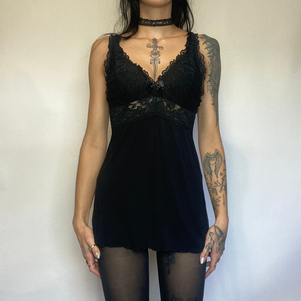 Hunkemoller Bodique Black Lace Babydoll Mini Dress Lingerie Goth Coquette S